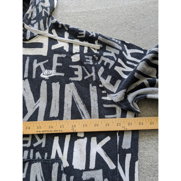 Nike Hoodie Fleece Sweatshirt Mens Size L Black Spell out Nike All Over Y2K - Picture 4 of 6